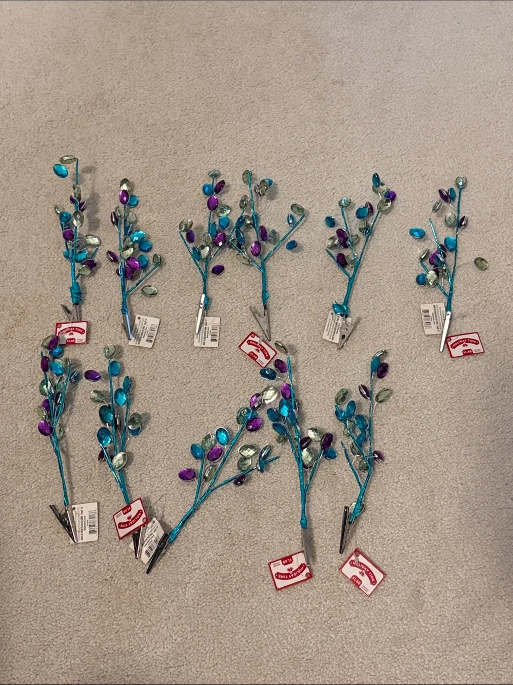 Decorative Teal, Purple & Aqua Beaded Branch Accents Christmas tree decorations